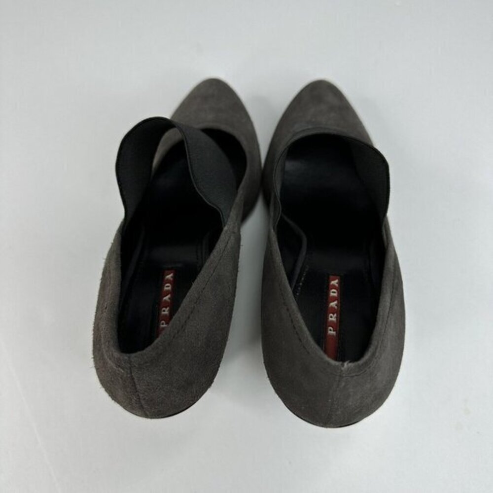 Prada Linea Rossa Dark Gray Suede Mary Jane Wedge Shoes 37.5 Womens - Picture 5 of 17